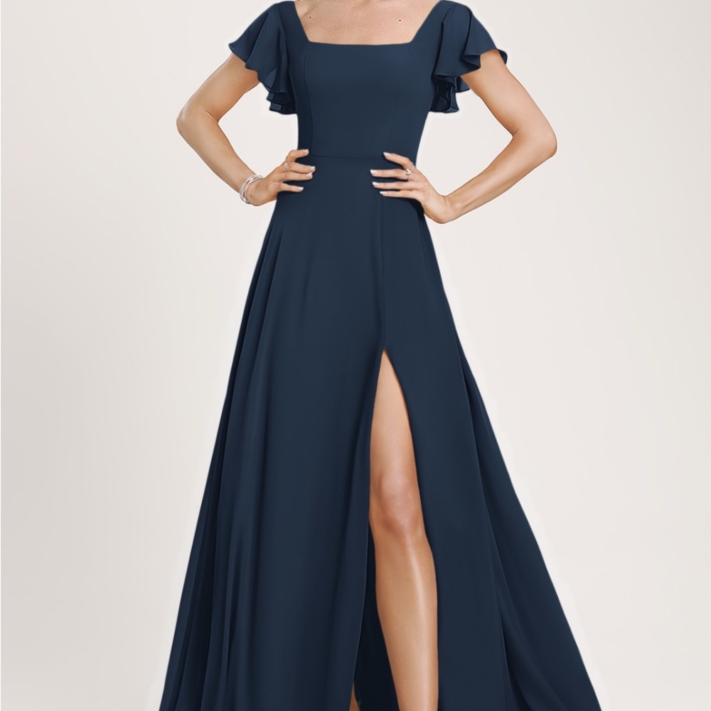A-line Square Floor-Length Chiffon Bridesmaid Dress With Ruffle #279248